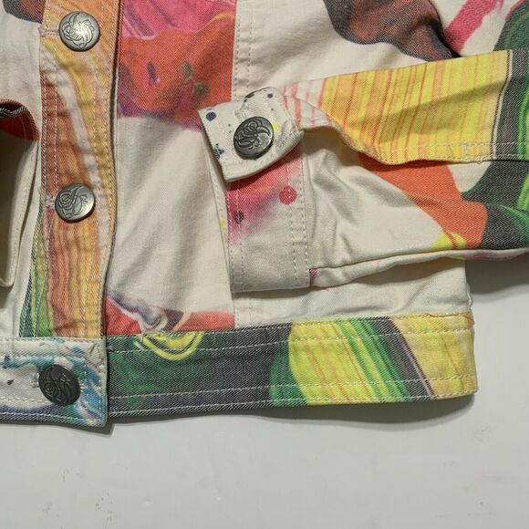 Jane Doe Cropped Denim Jean Jacket Small Womens Multicolor Abstract Button Front - Picture 3 of 9